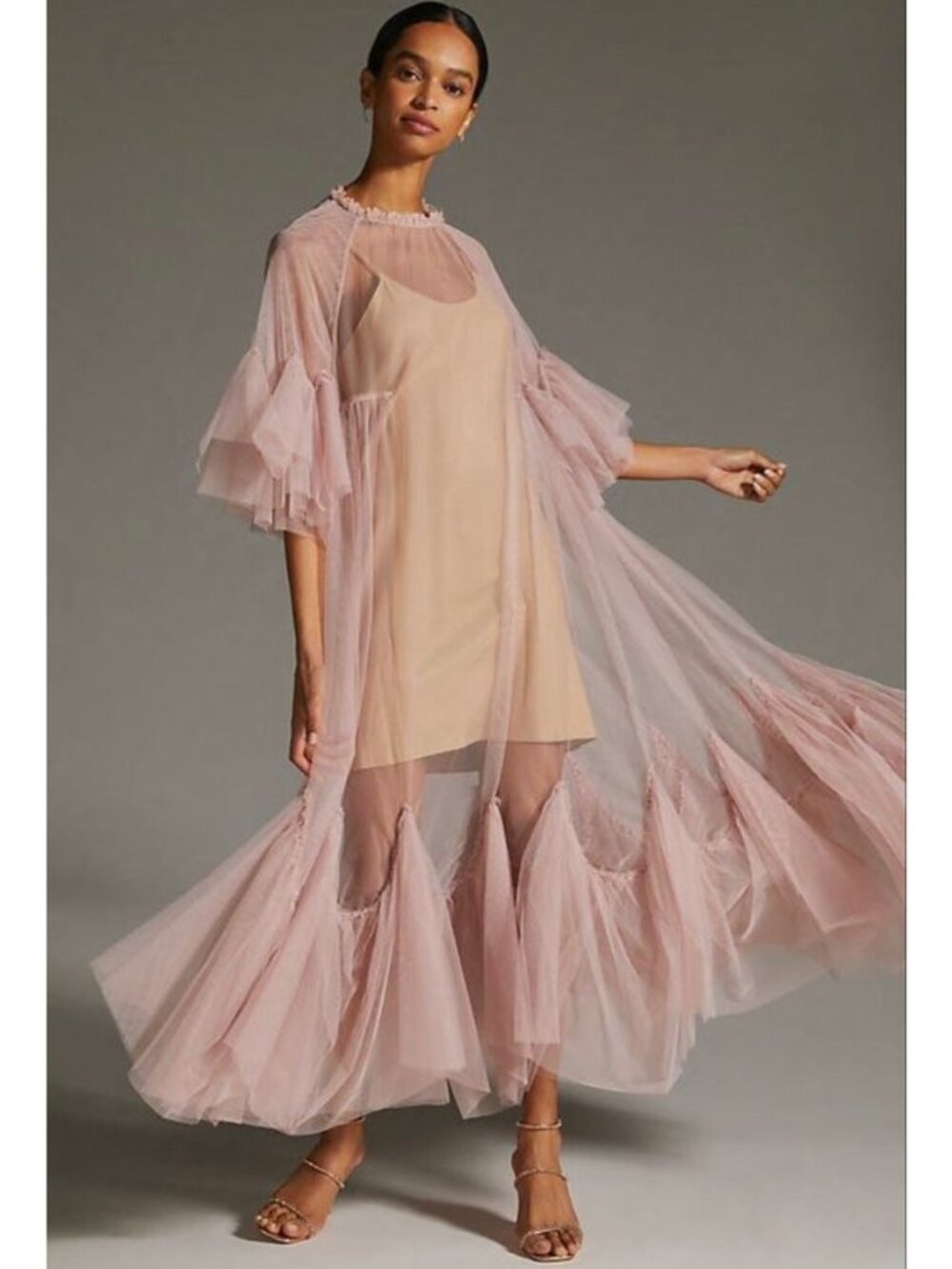Maeve by Anthropologie glamorous tulle mesh sheer overlay midi Dress - Picture 2 of 9